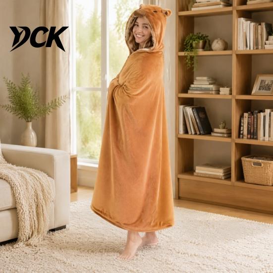 Langarm-Plüschdecke Tier-Tragbarer Hoodie für Damen, Übergroßes Flanell-Sweatshirt Weiche Loungewear-Decke, Knopfleiste Cosplay-Umhang Nachtwäsche