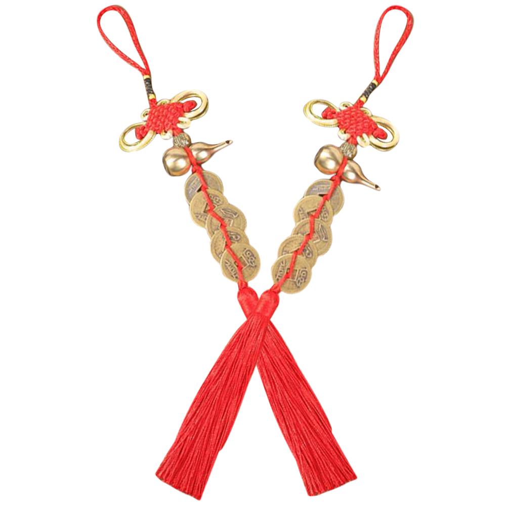 2 Pcs Copper Gourd Decorations Chinese Style Pendant Spring Festival Home Wall Door Hanging New Year Supplies Bonsai Tassel