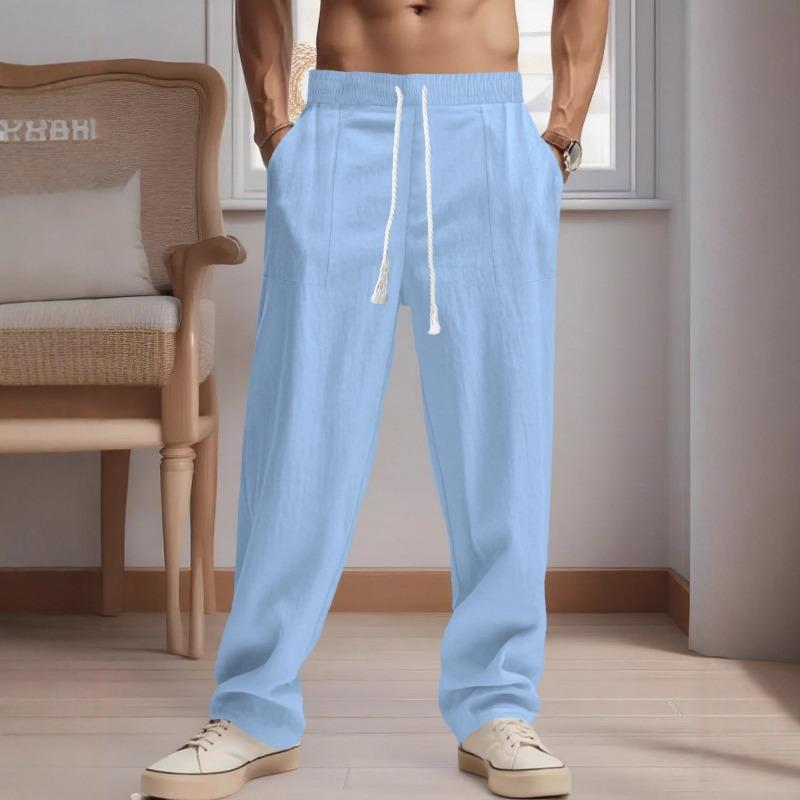Men Loose Linen Casual Wide Leg Beach Sports Pants