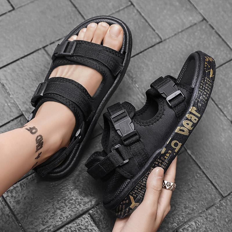 New Men Sandals Casual Trendy Outer Wear Non-Slip Sports Car Beach Shoes PVC Sole Comfortable Breathable Summer Slippers Roman