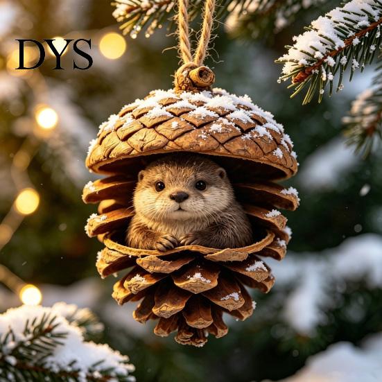 Festive Tree Trimmings Forest Animal Acorn Ornaments, Cozy Woodland Christmas 2D Acrylic Realistic Hanging Decor Pine Cone Pendant for Xmas Tree, Home
