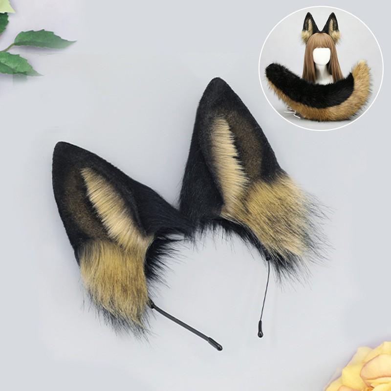 Handmade Cosplay Wolf Ears Headband Tail Set Adults Anime Costume Accessory Black Themed