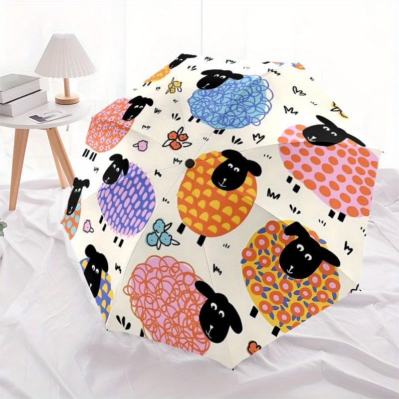 1pc Colorful Sheep Pattern Automatic Open/Close Umbrella, Umbrella with cartoon Design, Portable Compact Umbrella for Men & Women, Good Holi