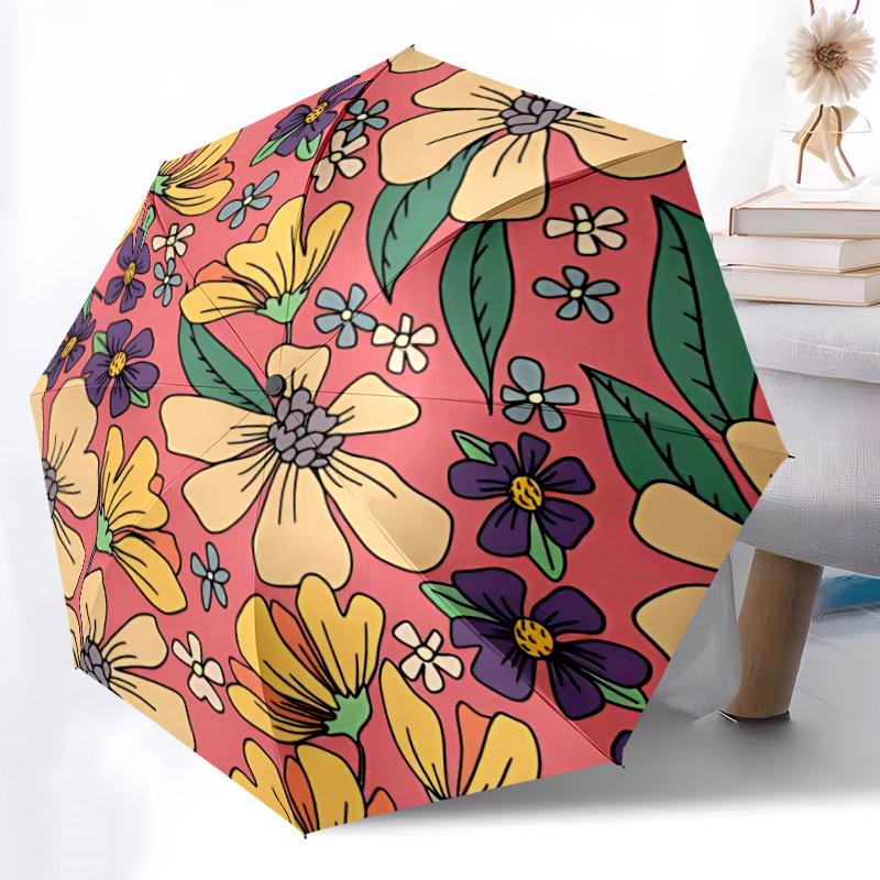 

1pc Floral Pattern Automatic Folding Umbrella Durable Iron Frame,All Seasons Home Travel Outdoor Multifunctional Umbrella yy251115068