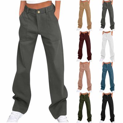 Damen Farbe Knopf Locker Sportlich Lässig Arbeitskleidung Tasche Hosen