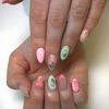 24pcs Almond-Shaped Fake Nails, Suitable For Spring & Summer Wear, Pink & Green Contrast Pattern, Bow Flower, For Women's Dates, Daily Wear, Parties