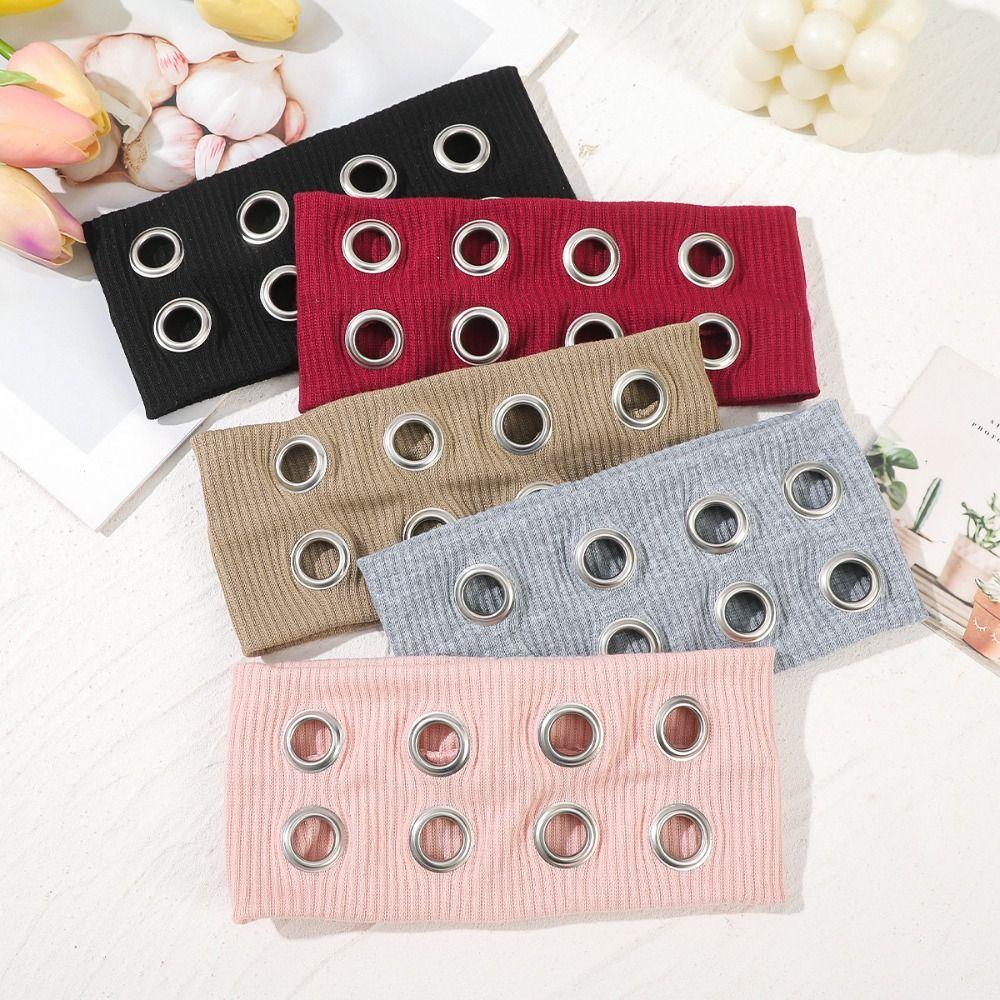 Fabric Rock Head Band Metal Eyelets Hollowed Out Eyelets Headband Punk Headwrap  Punk Style
