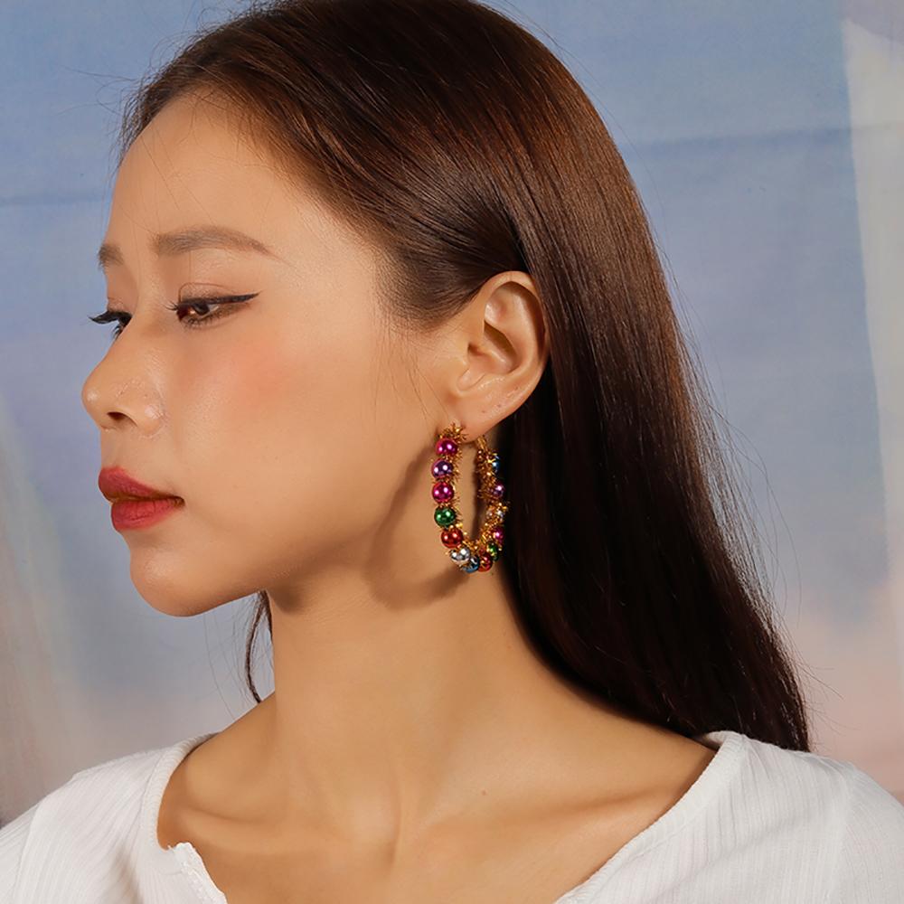 Fashion Christmas Wreath Circle Hoop Earrings for Women Girls Colorful Beads Earrings New Year Party Festival Jewelry Gifts