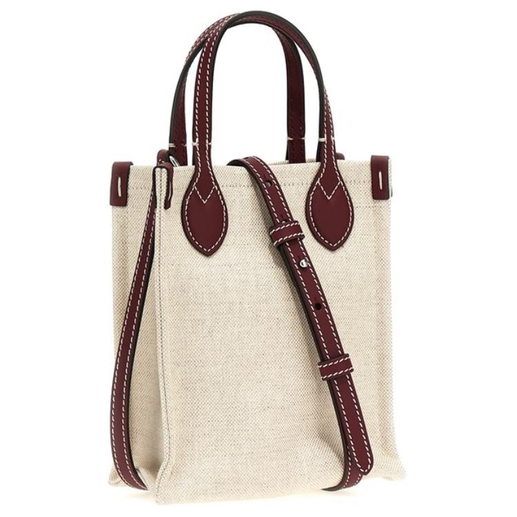 Gucci Print Mini Tote Bag, Beige Linen Canvas Burgundy Leather Trim Printed Logo, Women's Daily Shopping Travel Casual Handbag 799300-FACUL-8574
