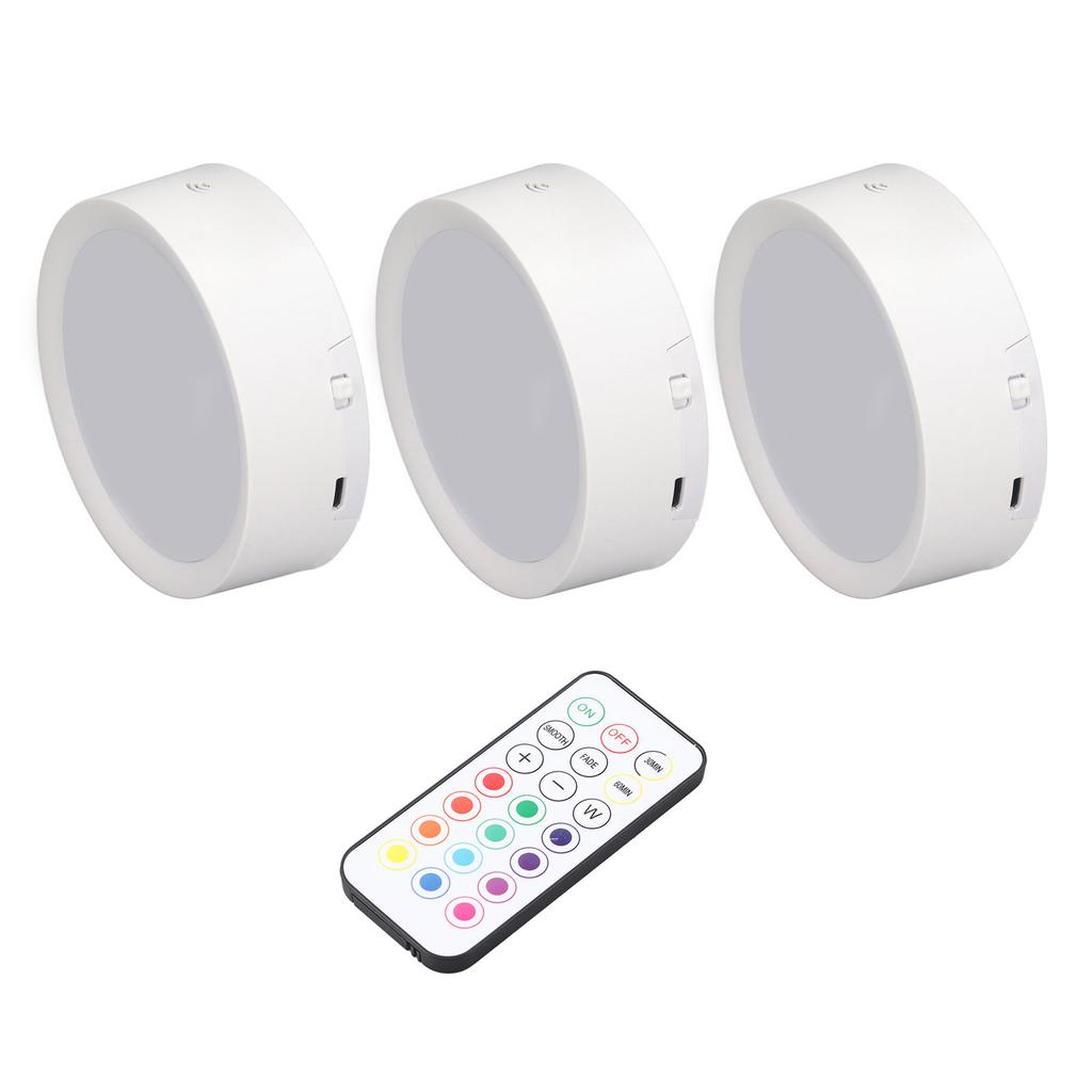 3 Stück LED Puck Licht 4 Farben Dimmbar Timing Wiederaufladbare Batterie Betrieben LED Push Lampe mit E26 B