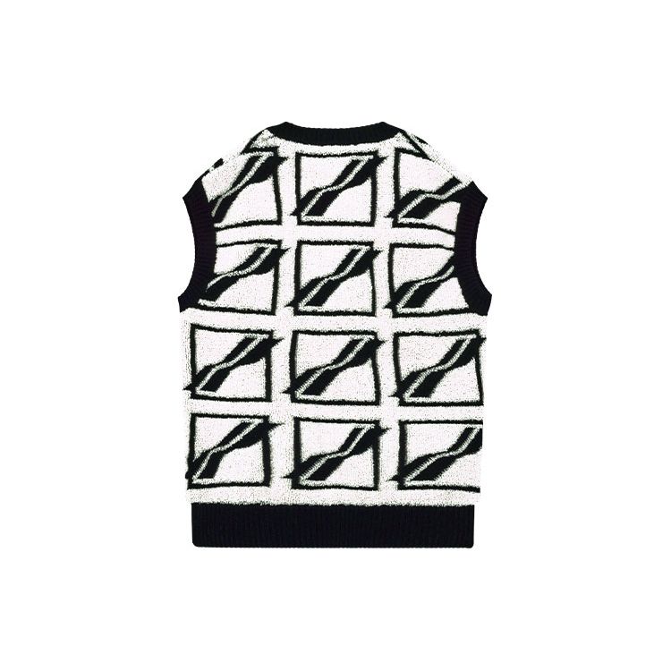 We11done Ss22 Logo Geometric Pattern Full Knit V-Neck Vest Unisex vests White WD-KV1-22-652-U-IV