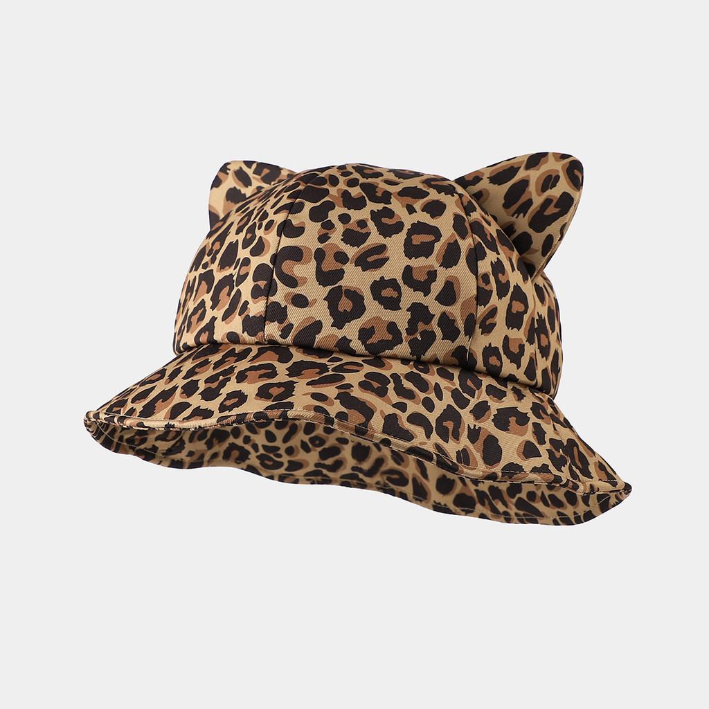 Cat Ears Bucket Hat With Leopard Print And Wide Brim For Street Fashion Summer Wear