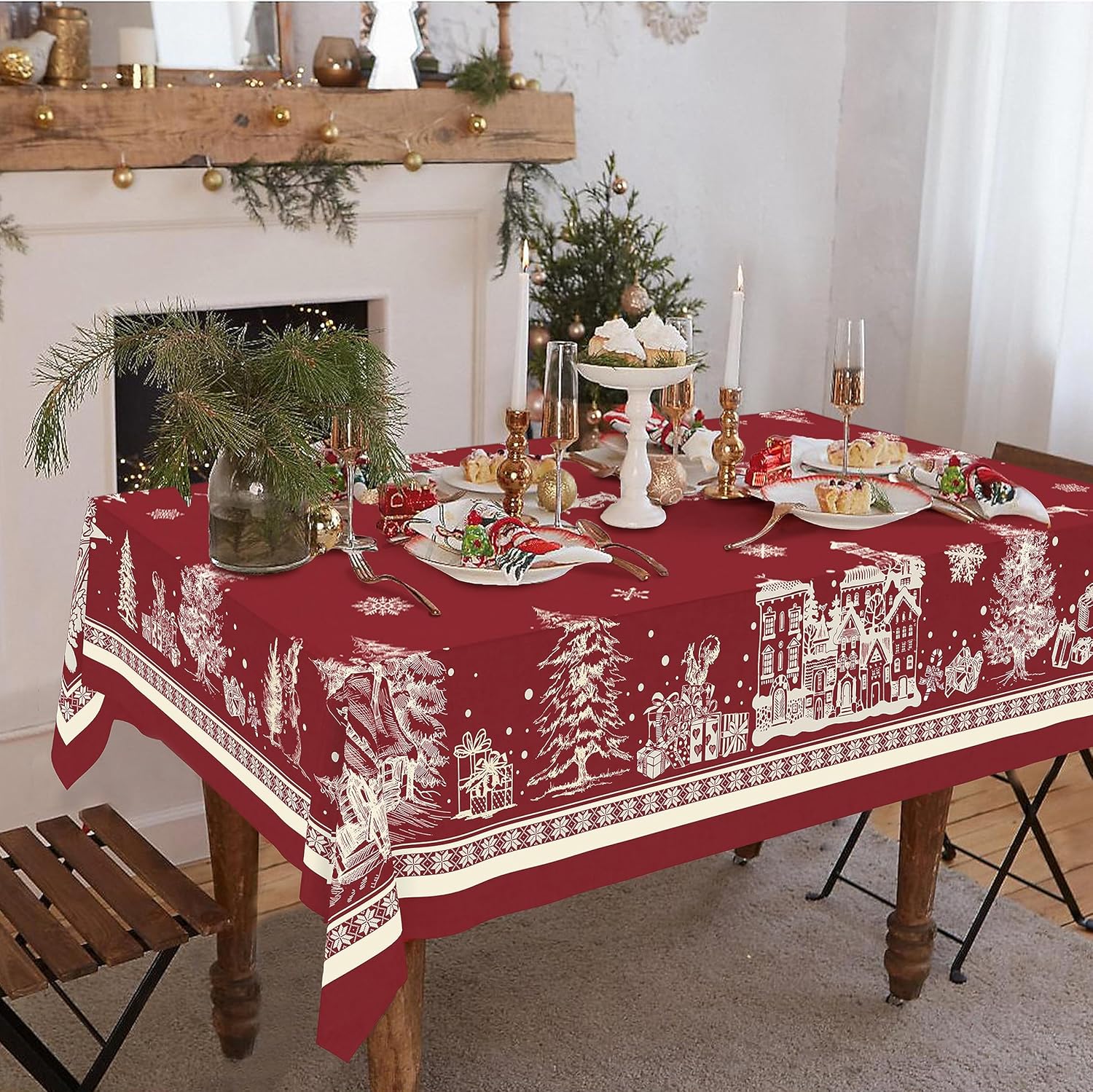 

Рождественская елка, лось, сосновые иглы, прямоугольные скатерти, зимний рождественский декор для вечеринки, праздничный декор кухонного стола, украшение Навидад 2025 140x300cm