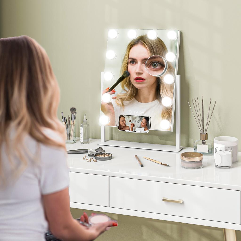 12 LED bulb Tabletop Makeup Mirror, with Adjustable Settings