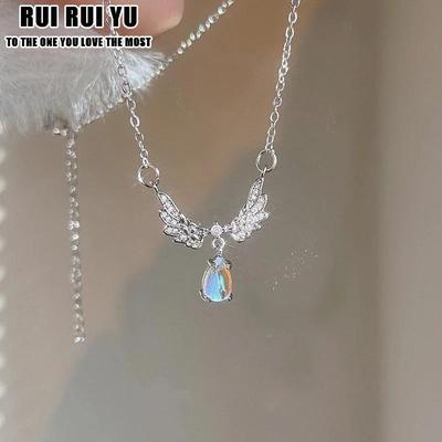 RUI RUI YU Kpop Fairy Zircon Wings Heart Crystal Pendant Necklace for Women Heart Clavicle Chain Choker Fashion Y2K Egirl Emo Jewelry Gifts