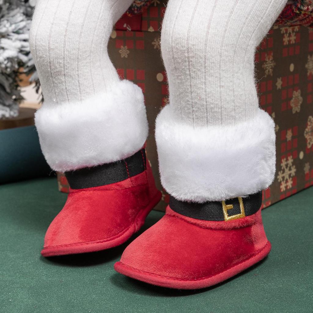 Winterschlussverkauf: Plüsch-Klettverschluss-Kleinkindstiefel - Dicke & Warme Weihnachts-Babyschuhe