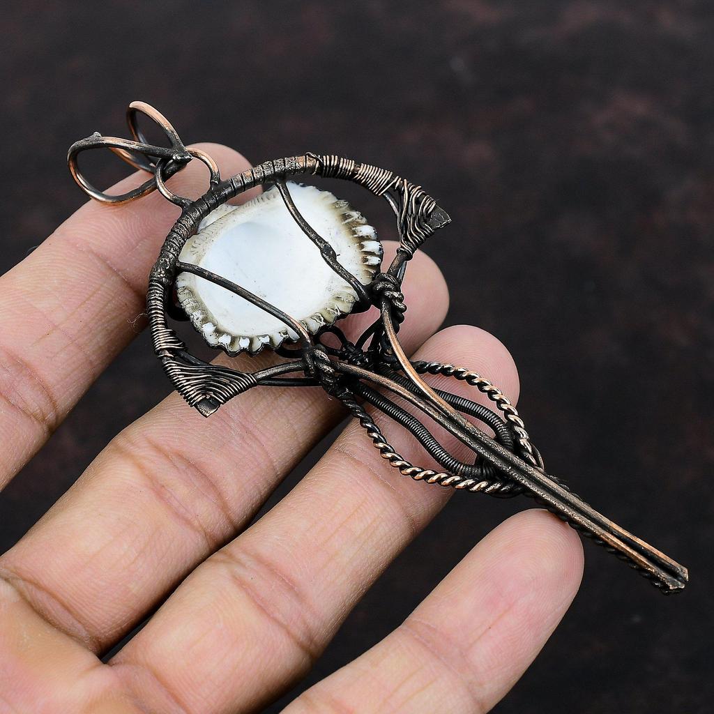 Titanium Coated Shell Pendant Copper Wire Wrapped Pendant Handmade Copper Jewelry Gemstone Pendant Gift For Engagement Unique Design Jewelry