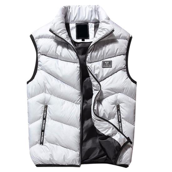 

Autumn Winter Men Vest Cotton Padded Solid Color Zipper Windproof Thickened Sleeveless Jacket Streetwear 2XL серый