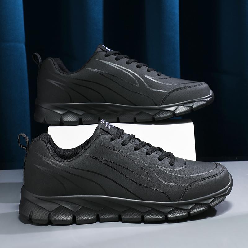 Fat feet wide fat large size spring and autumn casual sports black shoes chef leather shoes