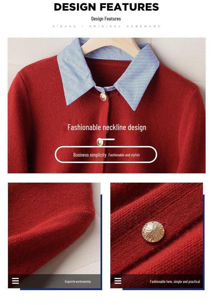 Elegant Knit Cardigan with Shirt Collar - Fashionable Two-Piece Style for Spring & Autumn 2026