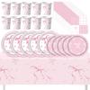 Bowknot Disposable Tableware Birthday  Party  Disposable  Plate Paper Cups Napkin for Baby Shower Wedding Party Decor