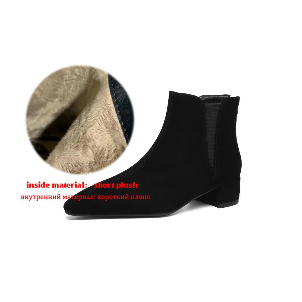 Krazing Pot Rindsvelours Nubuk Runde Zehenpartie Dicke Absätze Chelsea Boots Größe 43 Reißverschluss hinten Damen Stiefeletten