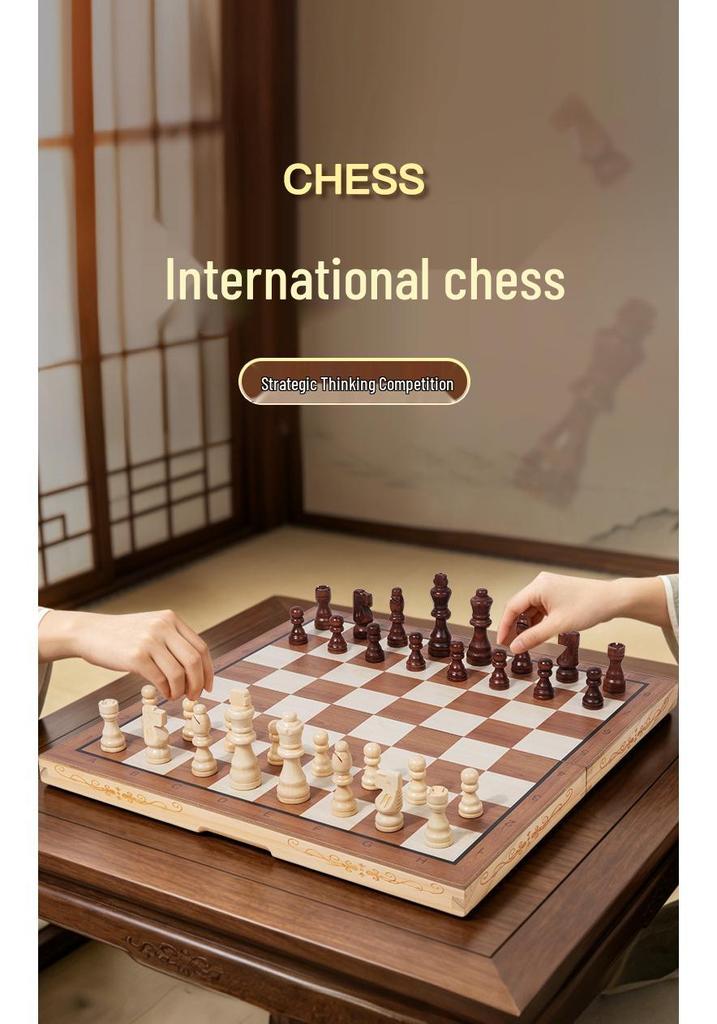 Wooden Magnetic Chess Set: Portable Folding Board Game for Kids & Adults, Perfect for Parent-Child Interaction