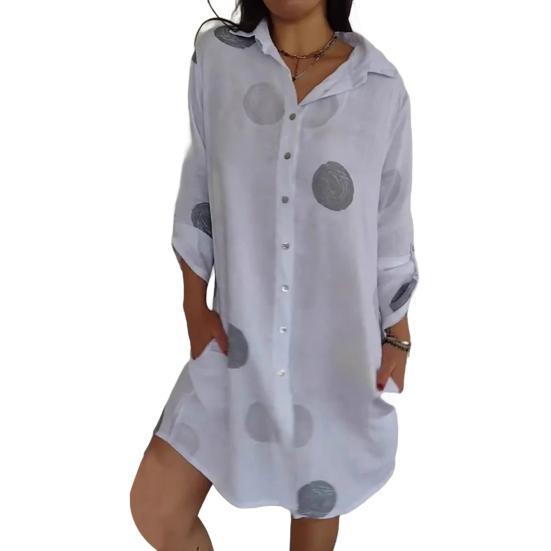 

Yousheng Женское платье-рубашка с лацканами, длинный рукав, однобортное, повседневное, с круглым принтом, свободное платье для работы и вечеринки XL