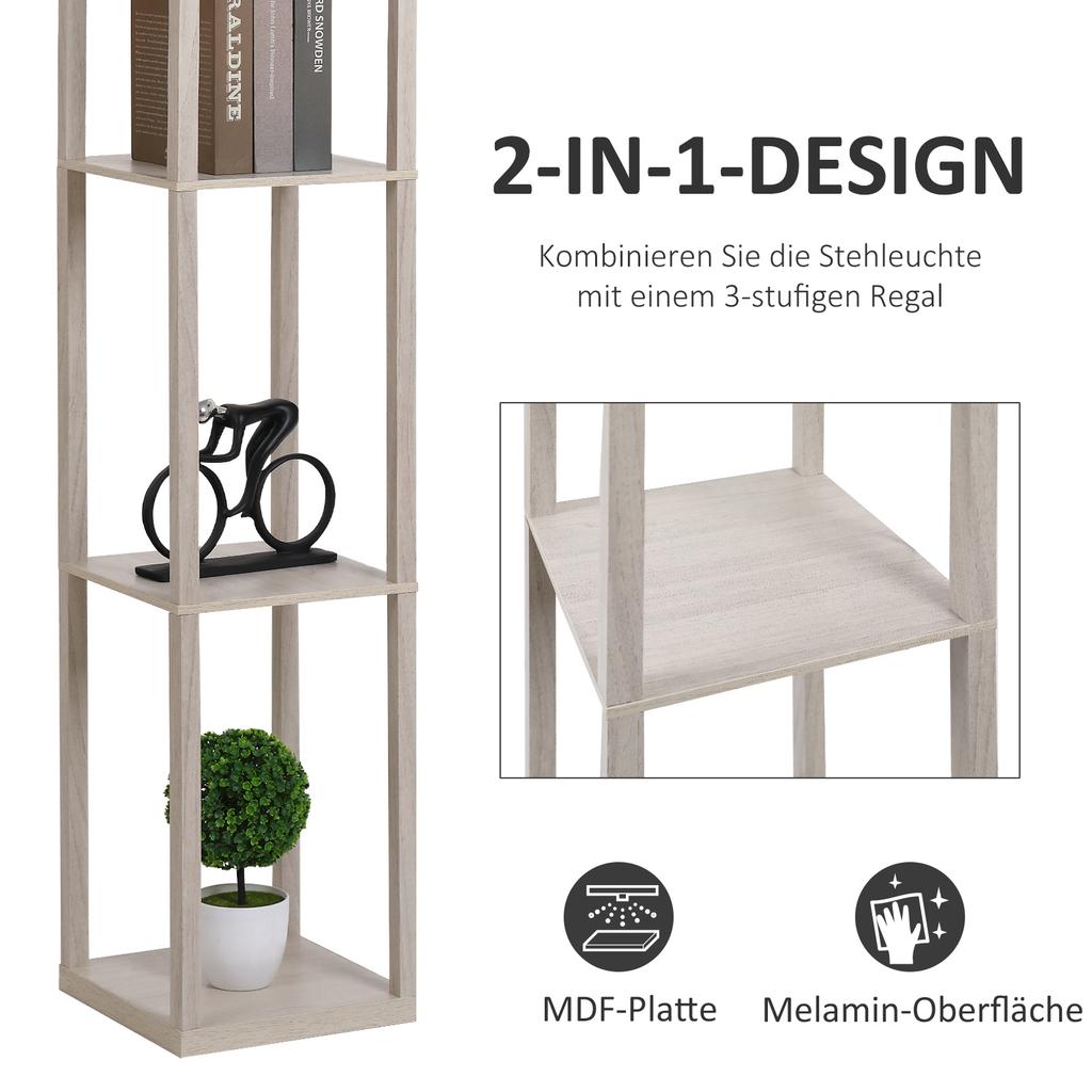 Floor Lamp with Shelves, Standing Light, Wood, 26 x 26 x 160 cm, for Living Room/Bedroom (Without Bulb)