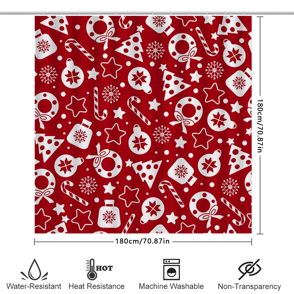 Red And White Christmas Shower Curtain Decorative Fabric Bath Room Waterproof Printing Washing Machine Washable Size