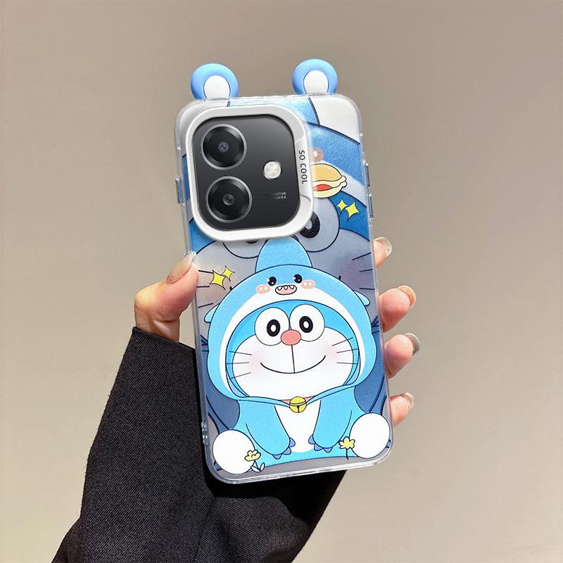 KEYSION Cute Ear Cartoon Case for OPPO A3 A3X 5G A5i with Lanyard Soft Silicone+PC Shockproof Phone Cover for OPPO A40 A40m