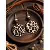 1 Pair Fashionable Sexy Leopard Print Beaded Leather Earrings, Women's Stylish Geometric Round Leopard Print Leather Earrings