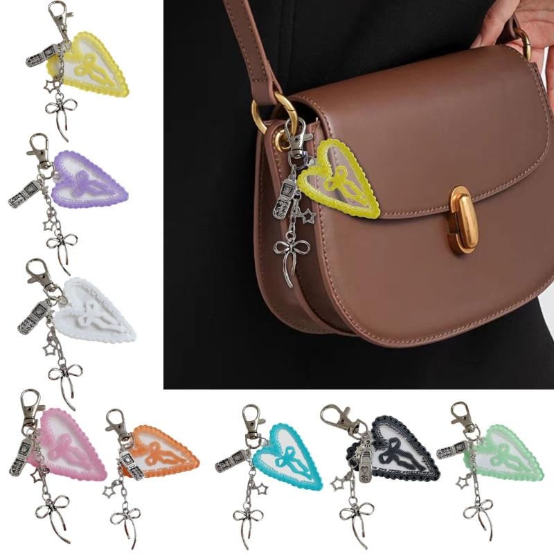 Cute Heart Shaped Keychain With Lace And Bowknot Design Perfect For Keys Bags And Accessories In Multiple Colors