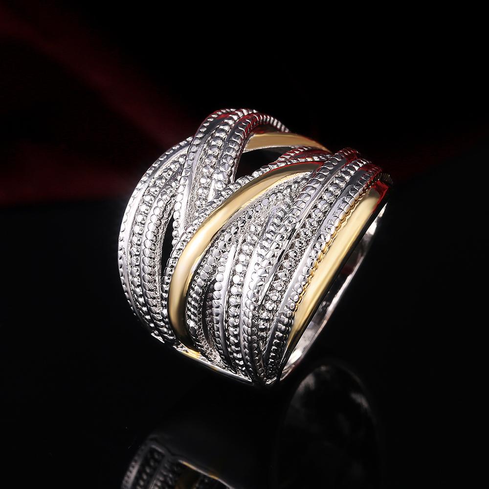 Huitan Personality Big Intersect Metallic OL Style CopperColor Gold Color Mix Office Lady Finger Rings Fashion Rings Jewelry