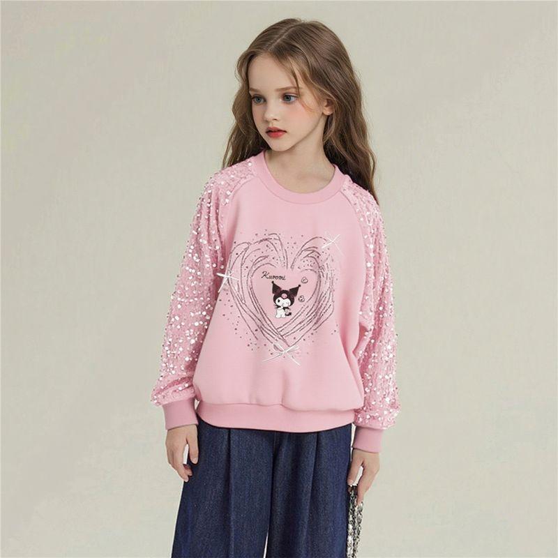 [Coolomi Collaboration] Girls  Autumn Sweatshirt 2025 New Sequin Children s Top Pink Round Neck Long Sleeve Pink 160 cm