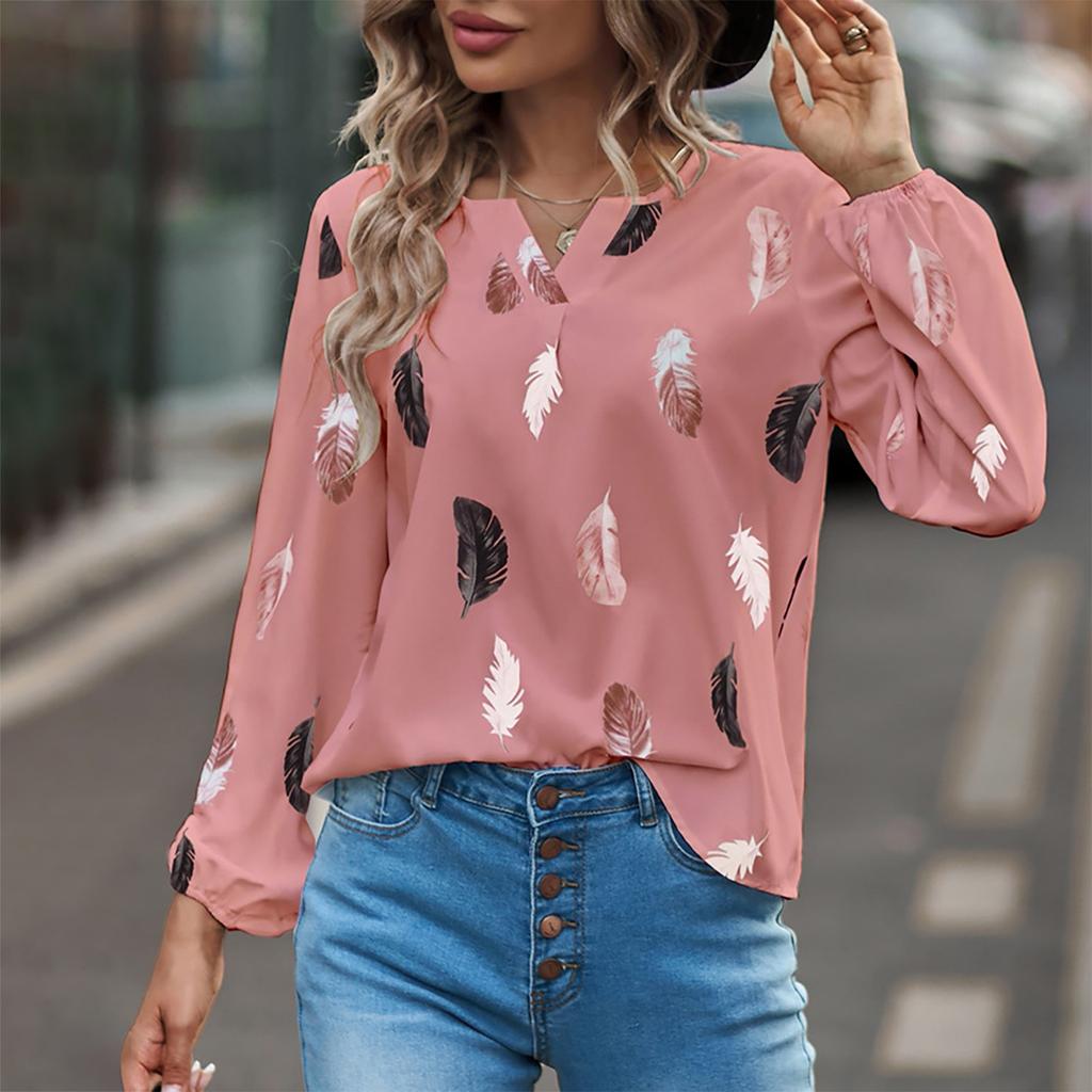Damenmode, lockeres V-Ausschnitt-Federdruck-Langarm-Pullover-Hemd-Oberteil