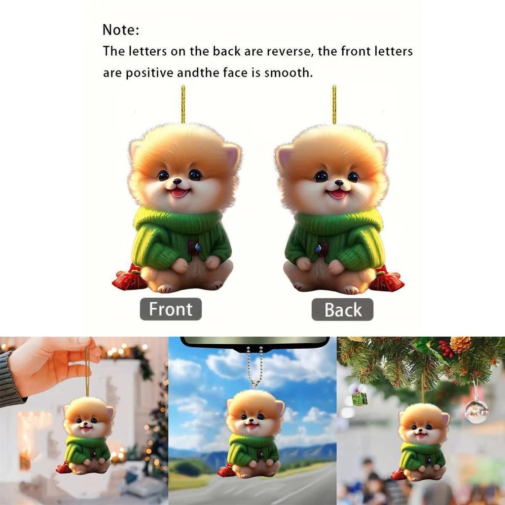 Adorable Plush Dog Acrylic Car Rearview Mirror Hanging Decoration Charm Gift