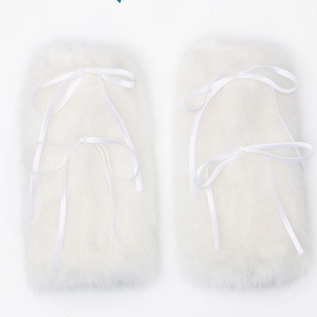 Women's Leg Warmers Autumn and Winter Warm Fur Plush Calf Socks with Bowknot Faux Fur Socks Mid-Tube Stacked Socks Boots