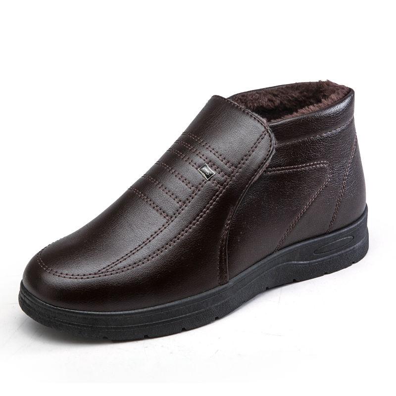 Winter Plus Cashmere Men Winter Leather Boots Keep Warm and Thicken High Men Snow Boots Middle-aged and Old