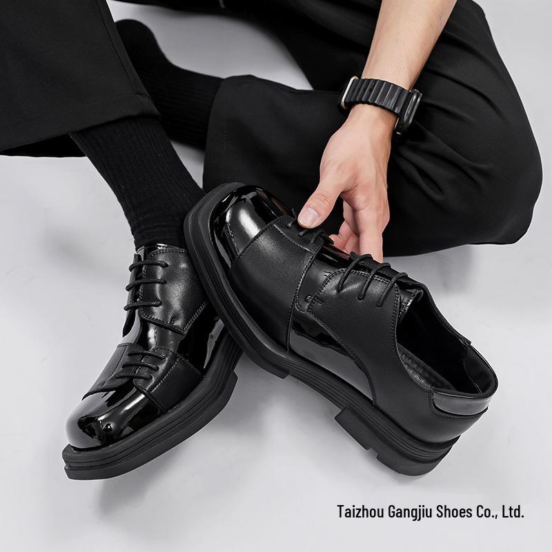 Men's 2025 Square Toe Height Increasing Leather Derby Shoes - Casual, Formal, & Wedding Wear
