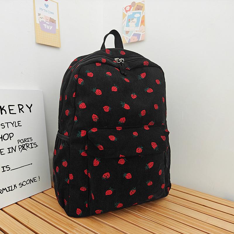 Schoolbag Hot-selling Strawberry Corduroy Backpack Female Junior High School High School Student Casual School Bag Large Capacity Female Backpack
