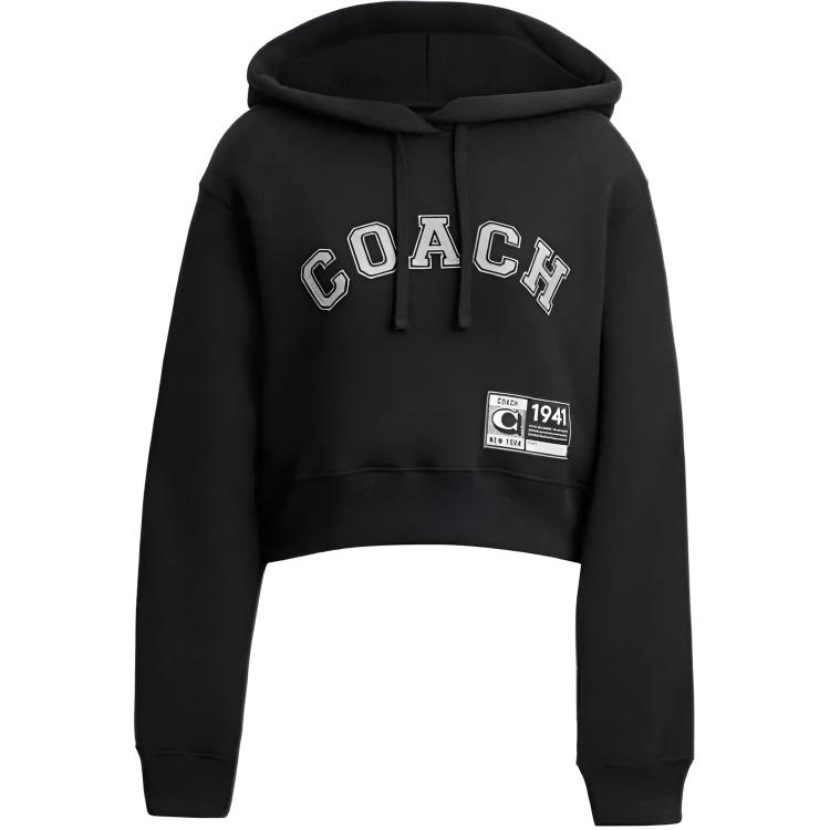Coach Logo Letter Print Short Hooded Long Sleeve Sweatshirt Women sweatshirt Black CN697-BLK XS