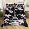 Eiffel Tower Bedding Set Twin Queen Pink Cherry Blossom Duvet Cover Romantic Theme Butterfly Print Comforter Cover for Girl Boys