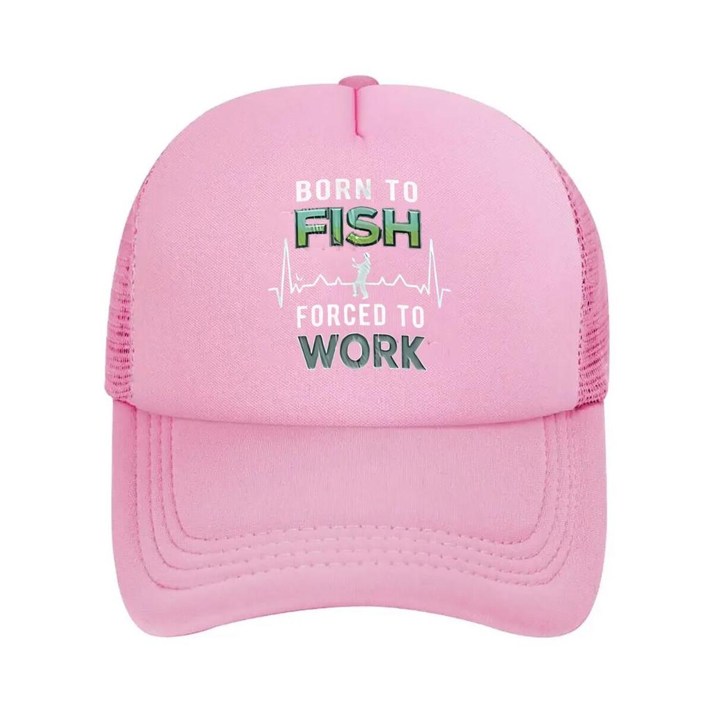 Geboren zum Angeln, Gezwungen zu Arbeiten Slogan Mode Netz Baseballkappe Atmungsaktiv Lässig Hüte Outdoor Für Unisex und Damen