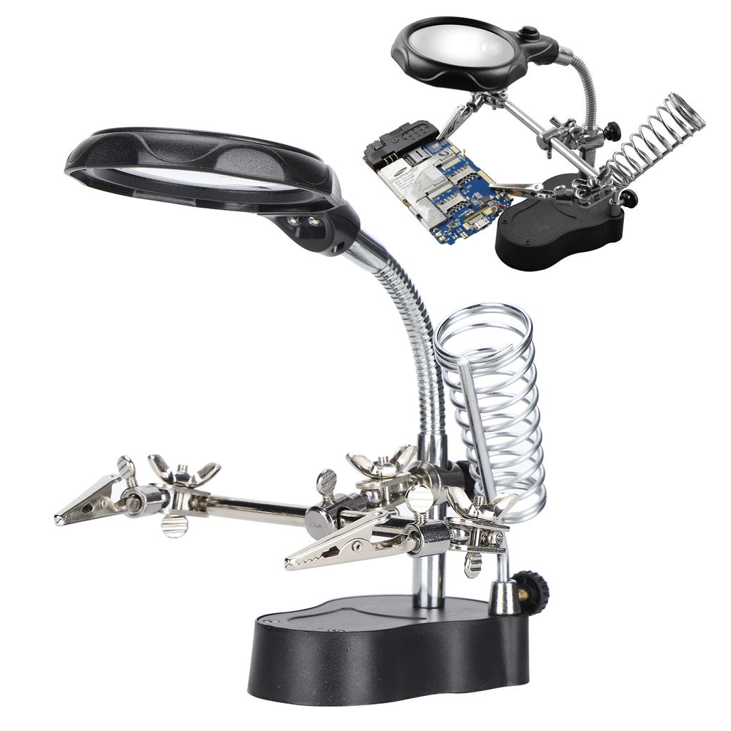 Lupe mit Ständer Lupenlampe LED Hilfsklemme Clip Lötstation