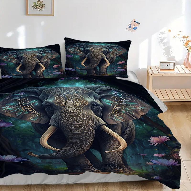 3pcs Elephant Artwork Duvet Cover Set -Includes 1 Duvet Cover and 2 Pillowcases, No Quilt Core, All-Season Home Decor  yy251111118