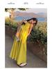 Elegant Yellow Sleeveless Halter Neck A-line Dress - Women's Retro Resort Style.