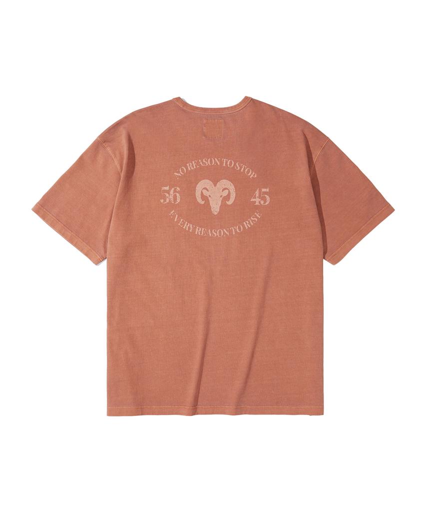 Kallapataleu Vintage Cow Graphic Short-Sleeved Pocket T-Shirt - Orange