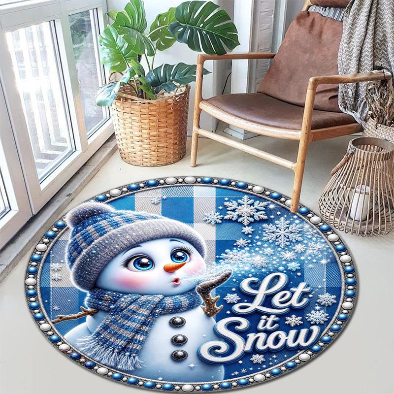 Cute Christmas Day Gift Bell Santa Claus Snowman Christmas Tree round rug Home Soft Decorative Anti slip Chair Mat Carpet Outdoor Floor Mat Carpet 33