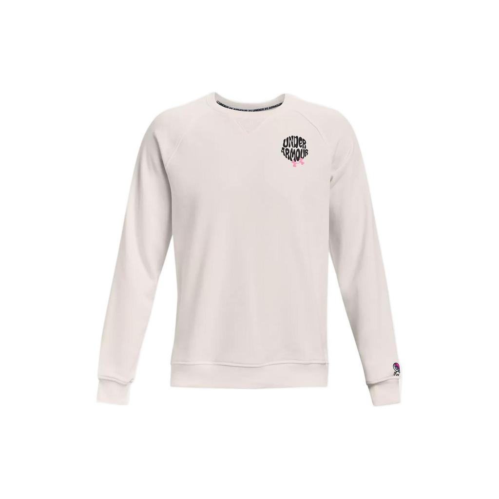 Under Armour Solid Color Letter Print Crew Neck Pullover Sweatshirt Men Tops Agate-White 1373837-112